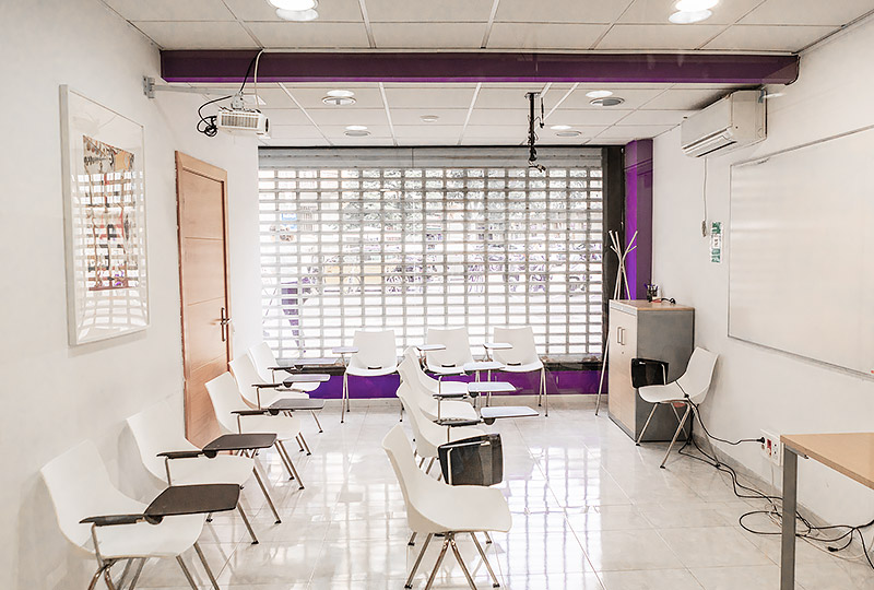 Sunlight classroom equipped for Spanish lessons